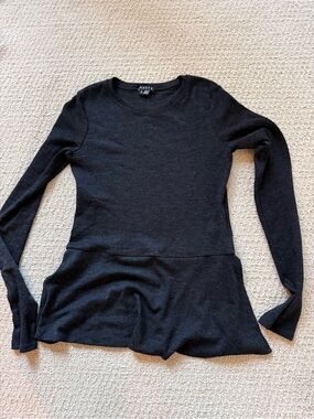Theory Black Long-Sleeve Peplum Knit Top
